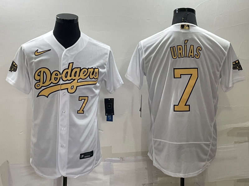 Men's Los Angeles Dodgers #7 Julio Urias Number White 2022 All Star Stitched Flex Base Nike Jersey