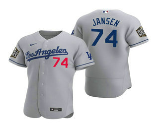Men's Los Angeles Dodgers #74 Kenley Jansen Gray 2020 World Series Authentic Road Flex Nike Jersey