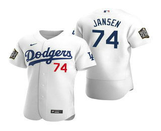 Men's Los Angeles Dodgers #74 Kenley Jansen White 2020 World Series Authentic Flex Nike Jersey