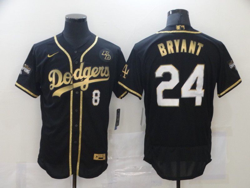 Men's Los Angeles Dodgers #8 #24 Kobe Bryant Black Gold Stitched MLB Flex Base Nike Jersey