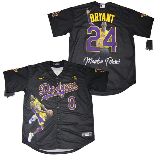 Men's Los Angeles Dodgers #8 #24 Kobe Bryant Black With KB Patch Cool Base Stitched MLB Fashion Jersey