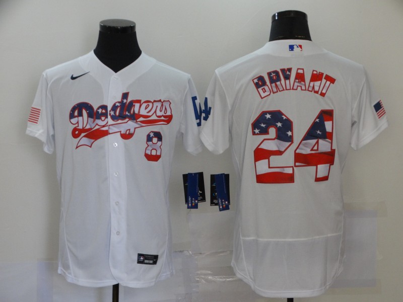 Men's Los Angeles Dodgers #8 #24 Kobe Bryant White USA Flag Stitched MLB Flex Base Nike Jersey