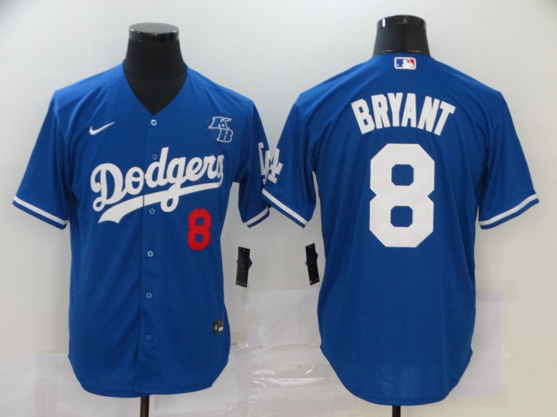 Men's Los Angeles Dodgers #8 Kobe Bryant Blue KB Patch Stitched MLB Cool Base Nike Jersey