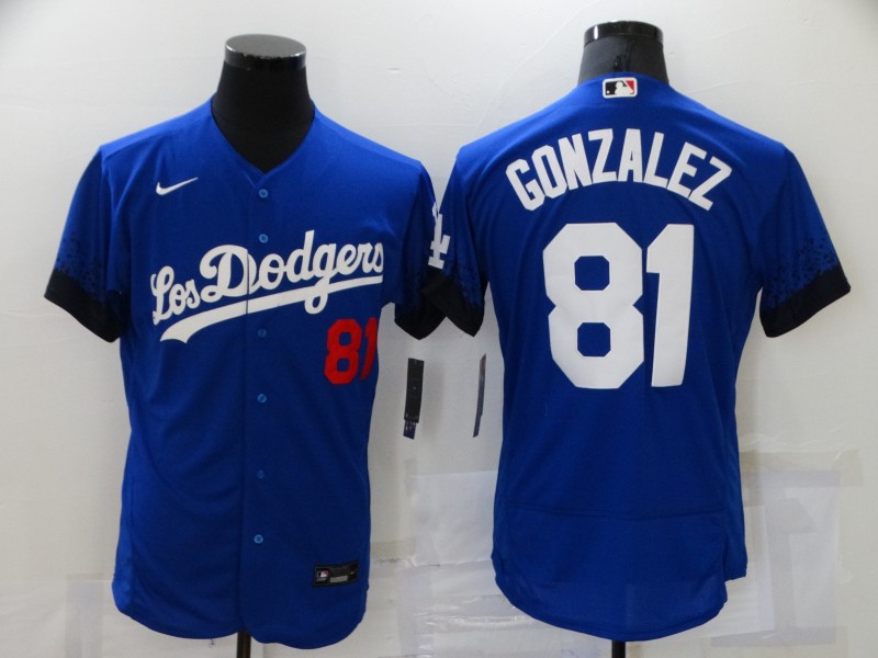 Men's Los Angeles Dodgers #81 Victor Gonzalez Blue 2021 City Connect Flex Base Stitched Jersey