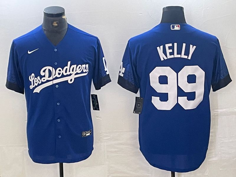 Men's Los Angeles Dodgers #99 Joe Kelly Blue 2021 City Connect Cool Base Stitched Jersey
