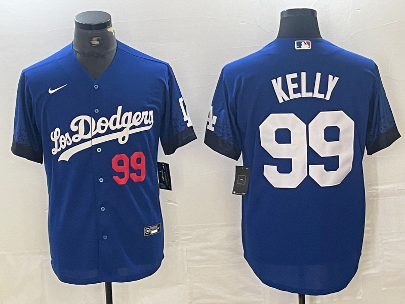 Men's Los Angeles Dodgers #99 Joe Kelly Number Blue 2021 City Connect Cool Base Stitched Jersey