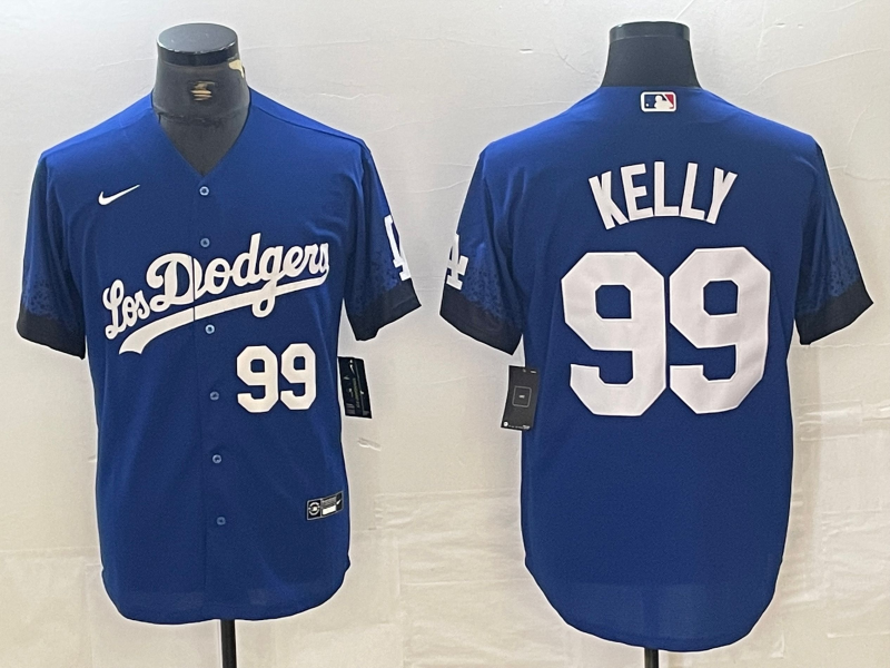 Men's Los Angeles Dodgers #99 Joe Kelly Number Blue 2021 City Connect Cool Base Stitched Jerseys