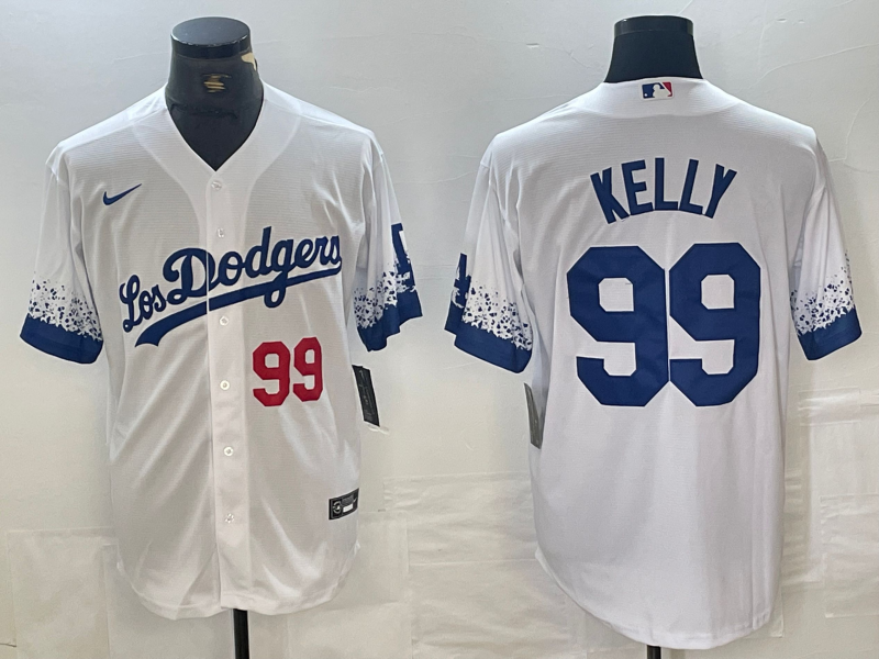 Men's Los Angeles Dodgers #99 Joe Kelly Number White 2021 City Connect Cool Base Stitched Jersey
