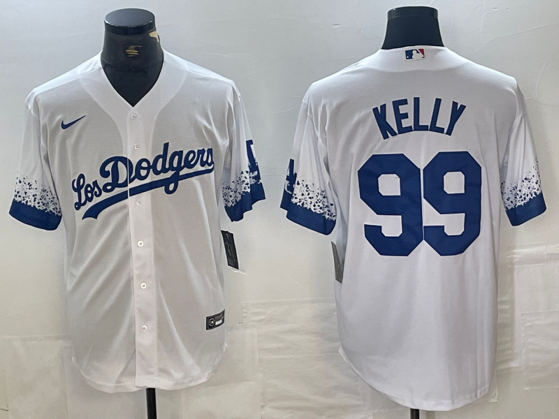 Men's Los Angeles Dodgers #99 Joe Kelly White 2021 City Connect Cool Base Stitched Jersey