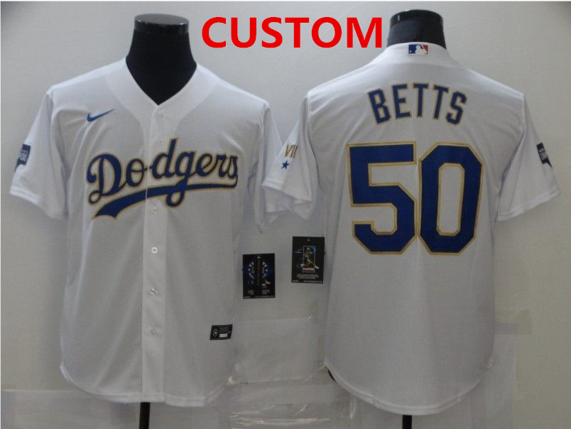 Men's Los Angeles Dodgers Custom White Gold Championship Stitched MLB Cool Base Nike Jersey