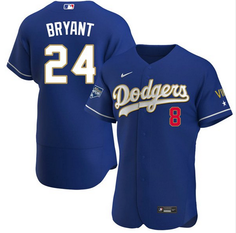 Men's Los Angeles Dodgers Front #8 Back #24 Kobe Bryant Royal Blue Championship Sttiched MLB Jersey