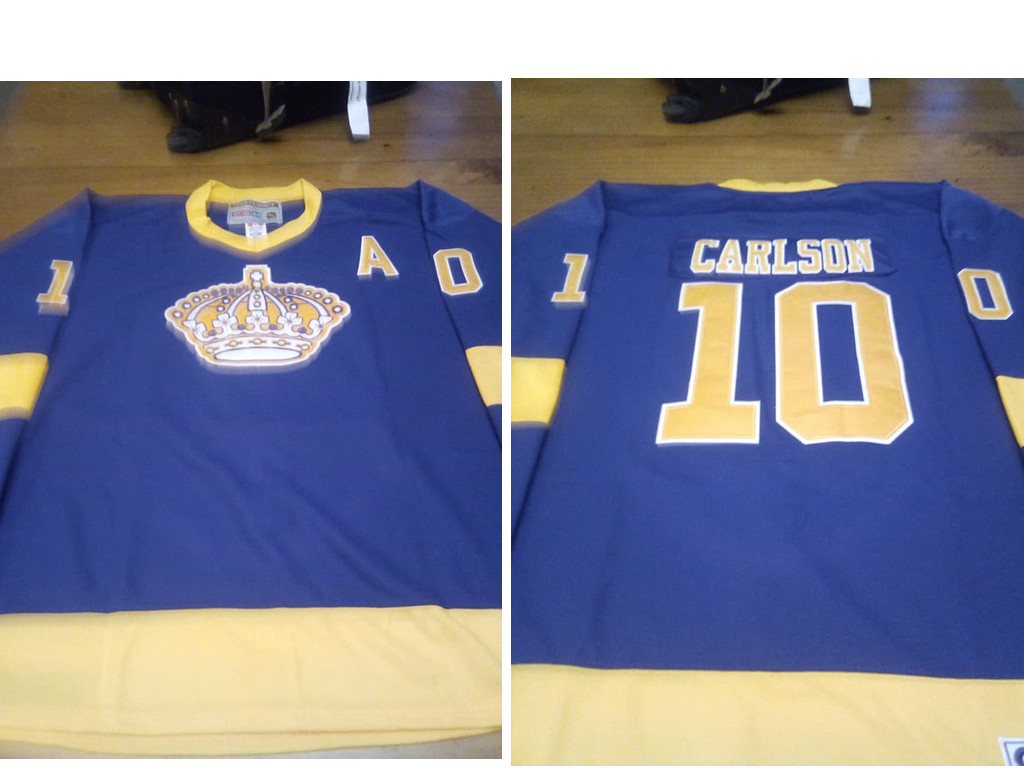 Men's Los Angeles Kings #10 Carlson Purple Yellow CCM Throwback Jersey