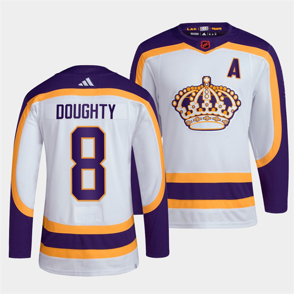 Men's Los Angeles Kings #8 Drew Doughty White 2022 Reverse Retro Stitched Jersey