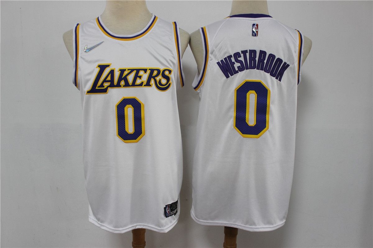Men's Los Angeles Lakers #0 Russell Westbrook White 75th Anniversary Diamond 2021 Stitched Jersey