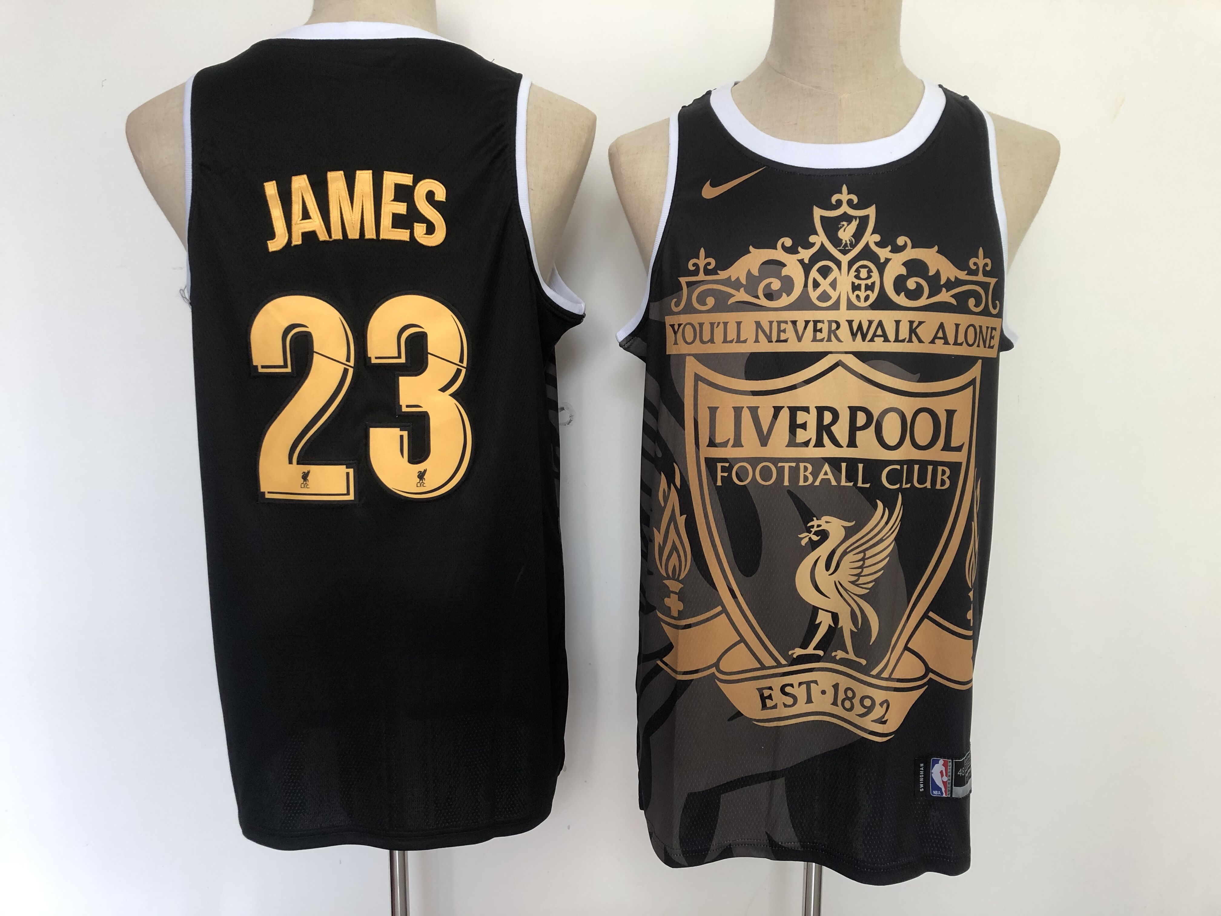 Men's Los Angeles Lakers #23 LeBron James Liverpool Black Golden Edition Nike Swingman Jersey