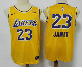 Men's Los Angeles Lakers #23 LeBron James Yellow NEW 2021 Nike Wish Swingman Stitched NBA Jersey