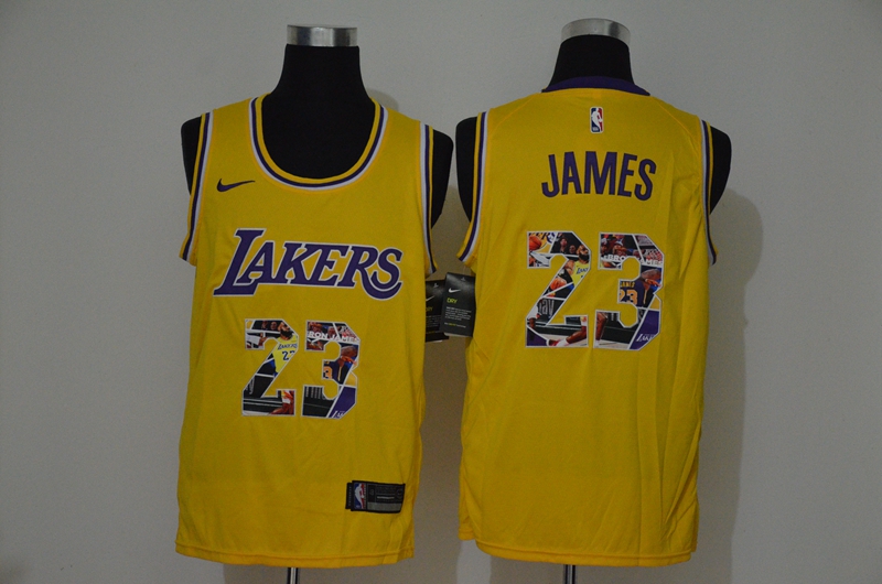 Men's Los Angeles Lakers #23 LeBron James Yellow Nike Swingman Stitched NBA Fashion Jersey