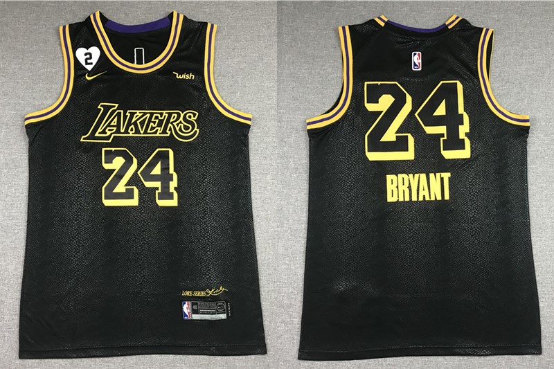 Men's Los Angeles Lakers #24 Kobe Bryant Black NEW 2021 Nike City Edition Wish and Heart Stitched Jersey
