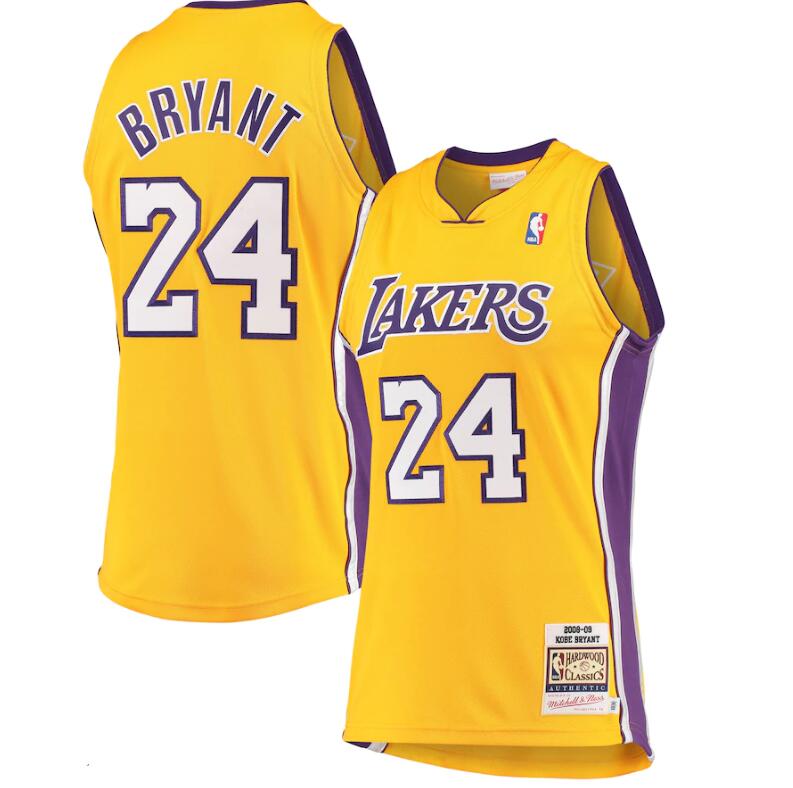 Men's Los Angeles Lakers #24 Kobe Bryant Mitchell & Ness Gold Hardwood Classics 2008-09 Authentic Jersey