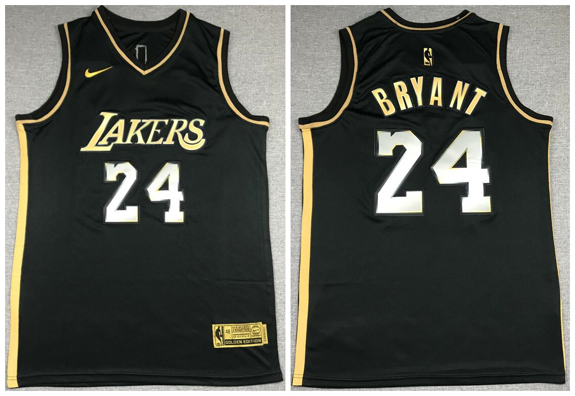 Men's Los Angeles Lakers #24 Kobe Bryant NEW 2020 Black Golden Edition Nike Swingman Jersey