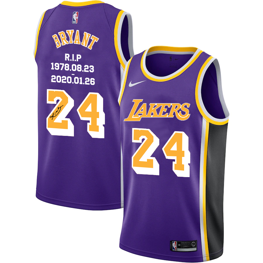 Men's Los Angeles Lakers #24 Kobe Bryant Purple R.I.P Signature Swingman Jerseys