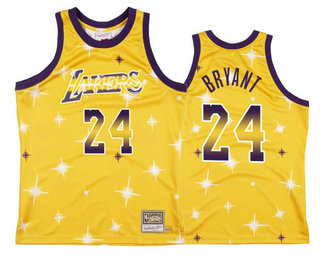 Men's Los Angeles Lakers #24 Kobe Bryant Starry Yellow Hardwood Classics Soul Swingman Throwback Jersey