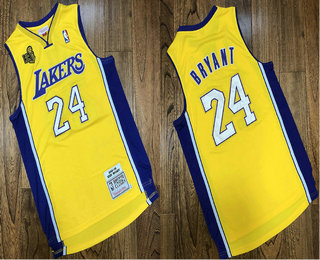 Men's Los Angeles Lakers #24 Kobe Bryant Yellow 2009 NBA Champions Patch Hardwood Classics Jersey
