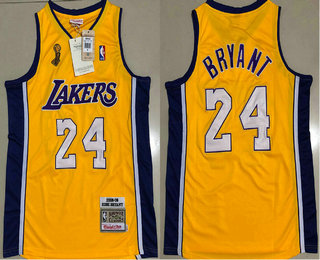 Men's Los Angeles Lakers #24 Kobe Bryant Yellow Champion Patch 2008-09 Hardwood Classics Soul AU Throwback Jersey