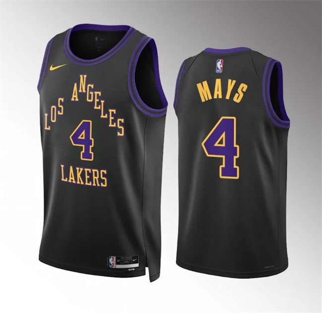 Men's Los Angeles Lakers #4 Skylar Mays Black 2023-24 City Edition Stitched Basketball Jersey