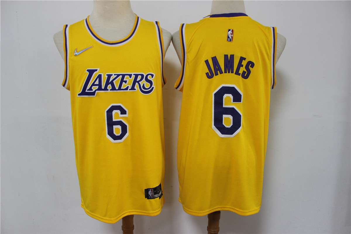 Men's Los Angeles Lakers #6 LeBron James Yellow 75th Anniversary Diamond 2021 Stitched Jersey