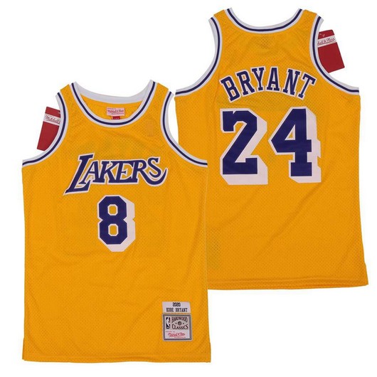 Men's Los Angeles Lakers #8 #24 Kobe Bryant Yellow Hardwood Classics Soul Swingman Throwback Jersey