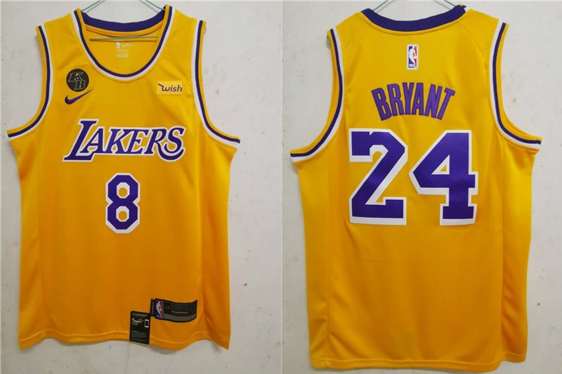 Men's Los Angeles Lakers #8 #24 Kobe Bryant Yellow With KB Patch 2020 Nike Wish Swingman Stitched NBA Jersey