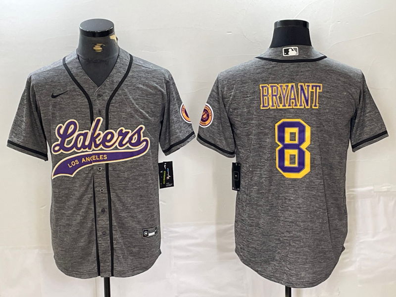Men's Los Angeles Lakers #8 Kobe Bryant Grey Cool Base Stitched Baseball Jersey