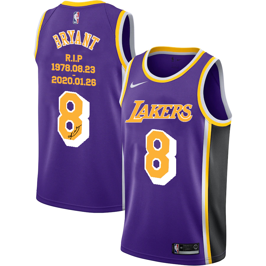 Men's Los Angeles Lakers #8 Kobe Bryant Purple R.I.P Signature Swingman Jerseys