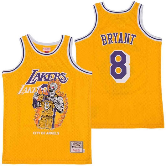 Men's Los Angeles Lakers #8 Kobe Bryant Yellow Hardwood Classics Skull Edition Jersey