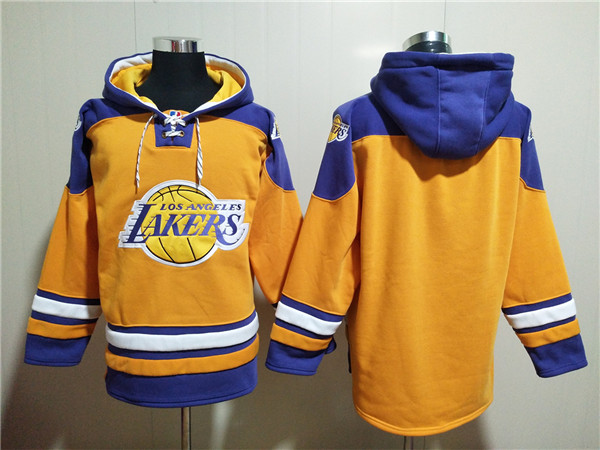 Men's Los Angeles Lakers Blank Yellow Lace-Up Pullover Hoodie