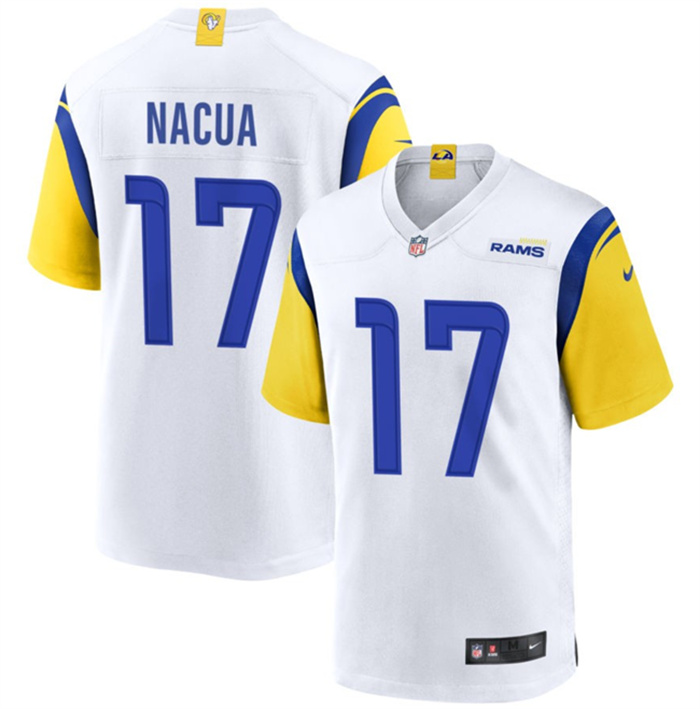 Men's Los Angeles Rams #17 Puka Nacua White Stitched Football Game Jersey