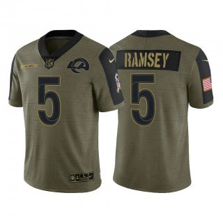 Men's Los Angeles Rams #5 Jalen Ramsey Olive 2021 Salute To Service Limited Stitched Jersey