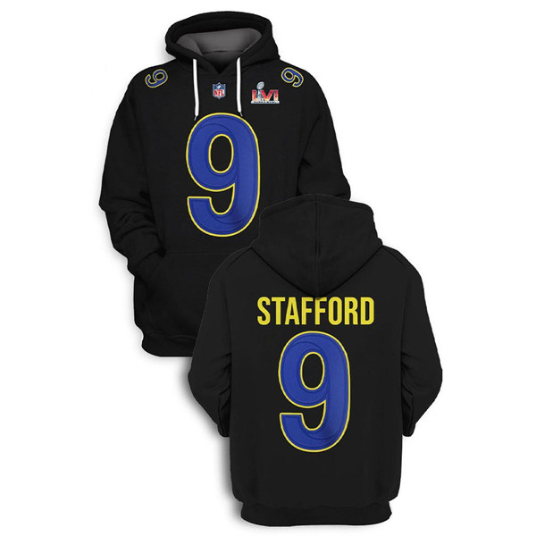 Men's Los Angeles Rams #9 Matthew Stafford 2022 Black Super Bowl LVI Pullover Hoodie