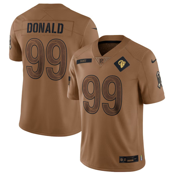 Men's Los Angeles Rams #99 Aaron Donald 2023 Brown Salute To Service Limited Football Stitched Jersey