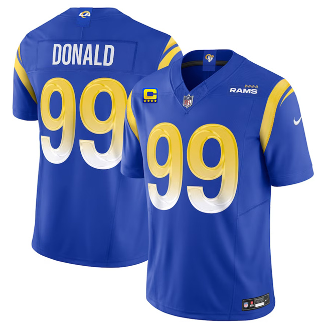 Men's Los Angeles Rams #99 Aaron Donald Blue 2023 F.U.S.E. With 4-Star C Patch Vapor Vapor Limited Football Stitched Jersey