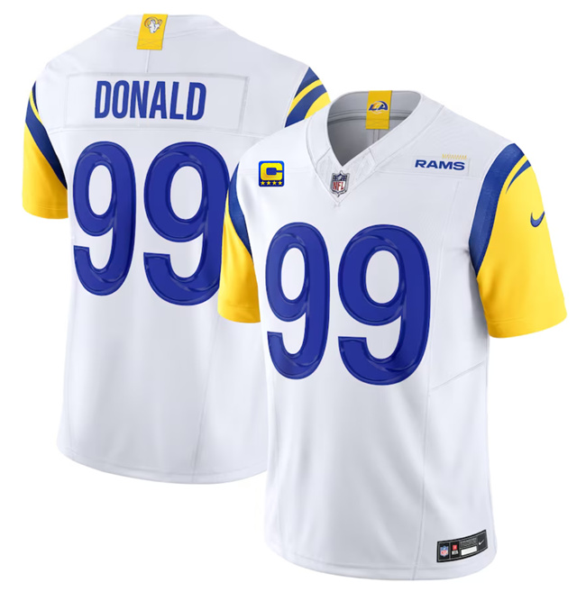 Men's Los Angeles Rams #99 Aaron Donald White 2023 F.U.S.E. With 4-Star C Patch Vapor Vapor Limited Football Stitched Jersey