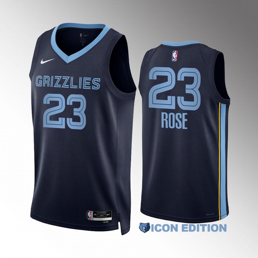 Men's Memphis Grizzlies #23 Derrick Rose Navy Icon Edition Stitched Basketball Jersey