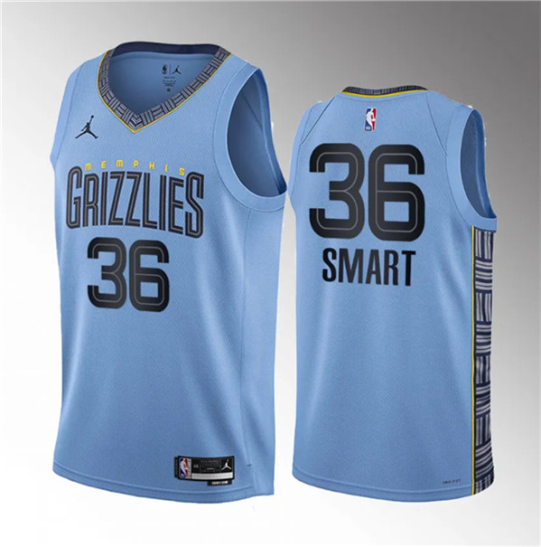 Men's Memphis Grizzlies #36 Marcus Smart Blue 2023 Draft Statement Edition Stitched Basketball Jersey
