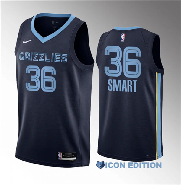 Men's Memphis Grizzlies #36 Marcus Smart Navy 2023 Draft Icon Edition Stitched Basketball Jersey