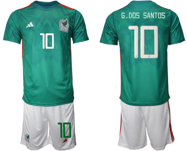 Men's Mexico #10 D.Dos Santos Green Home Soccer 2022 FIFA World Cup Jerseys Suit
