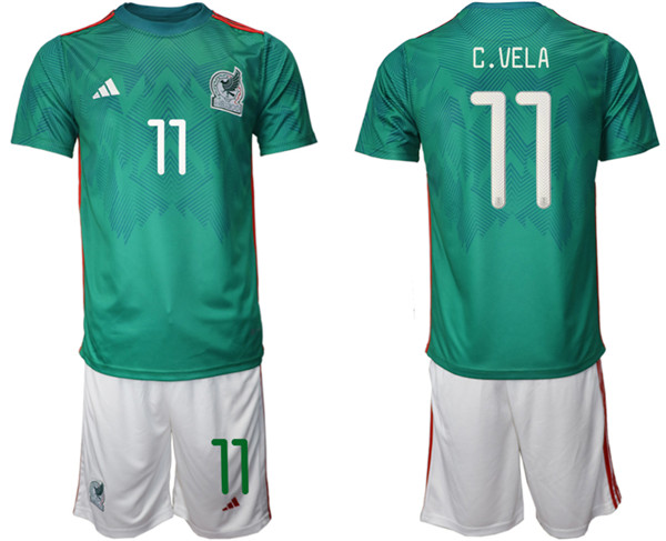 Men's Mexico #11 C.Vela Green Home Soccer Jersey Suit 2022 FIFA World Cup Jerseys