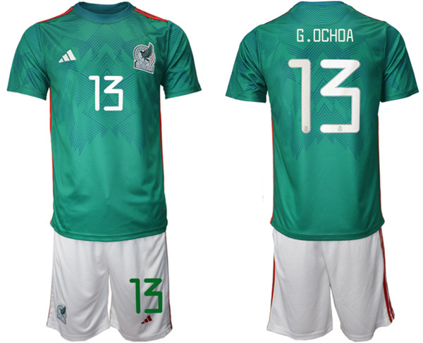 Men's Mexico #13 G.Ochoa Green Home Soccer 2022 FIFA World Cup Jerseys Suit