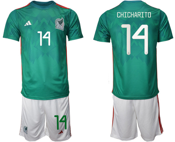 Men's Mexico #14 Chicharito Green Home Soccer 2022 FIFA World Cup Jerseys Suit