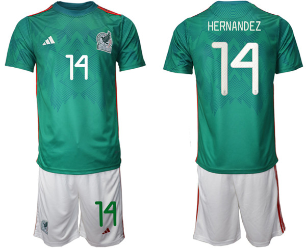 Men's Mexico #14 Javier Hernández Green Home Soccer 2022 FIFA World Cup Jerseys Suit